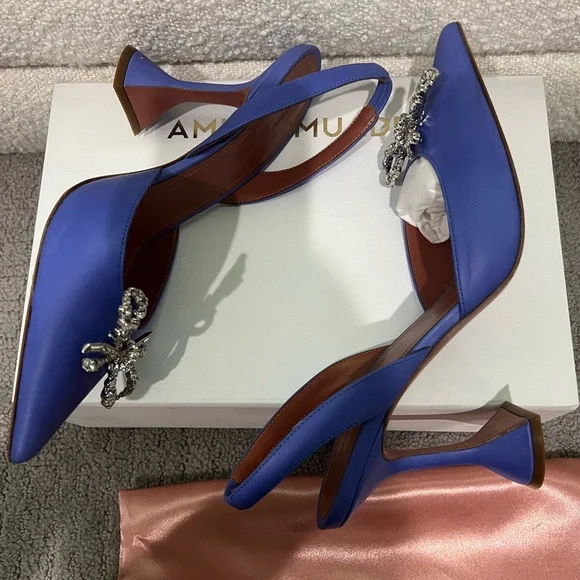 Amina Muaddi Rosie Sling Crystal Bow Pumps 95mm Fluo Purple EU 39 - Picture 4 of 7